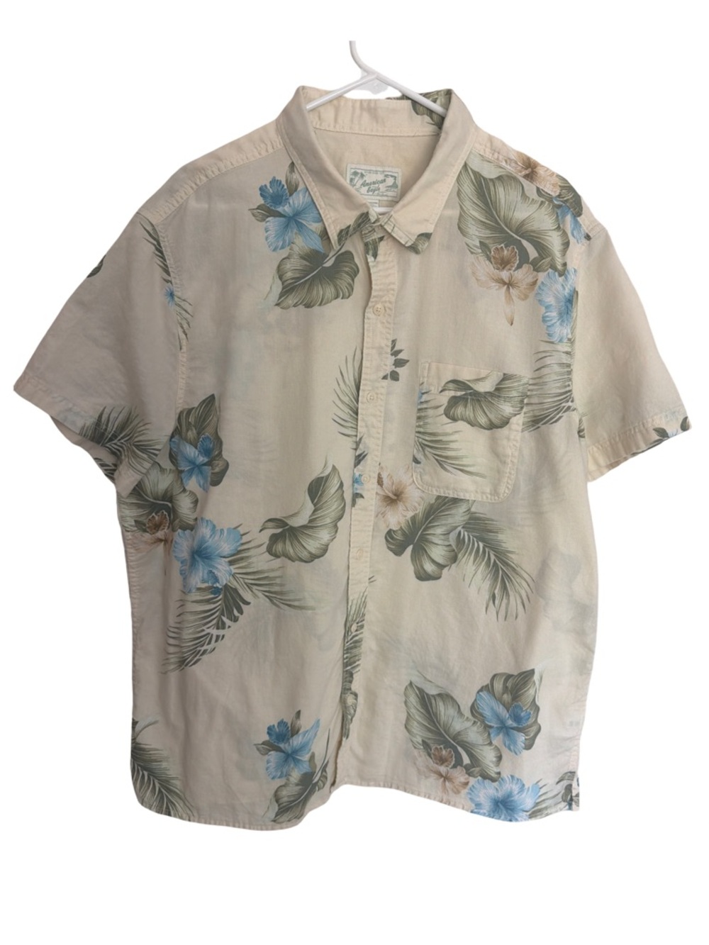 American Eagle Outfitters Men’s Cream Short-Sleeve Floral Button-Down Shirt XXL